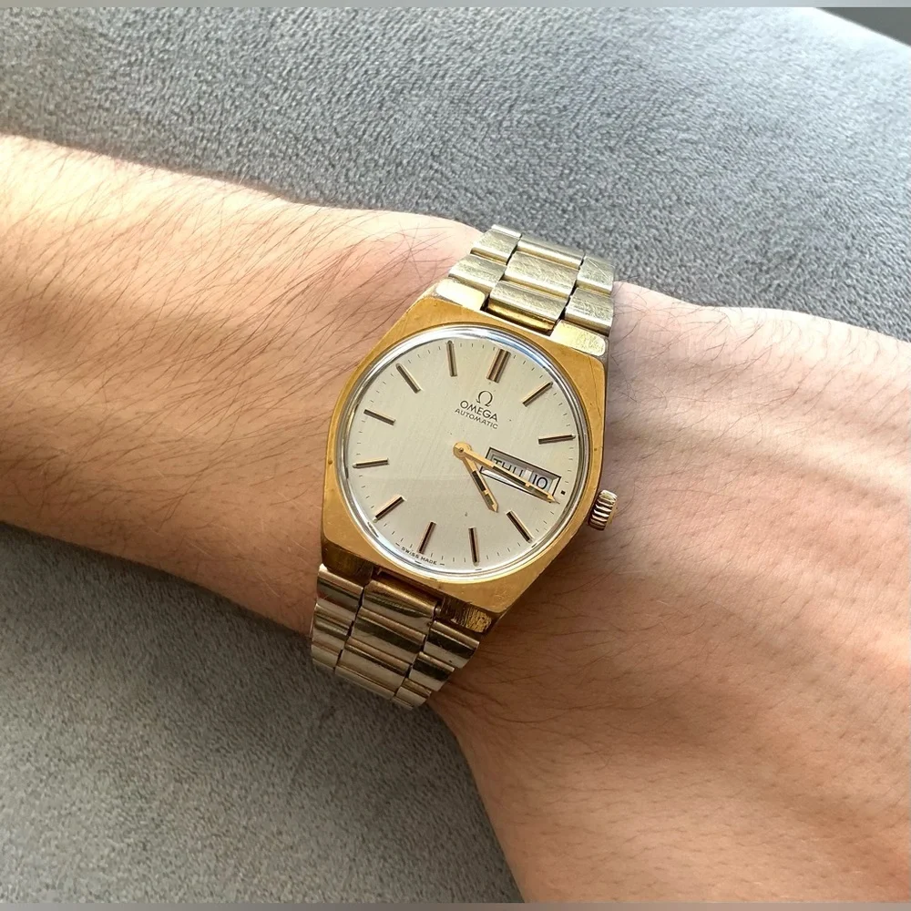Omega Gold-Tone Men's Automatic Watch with Silver Dial